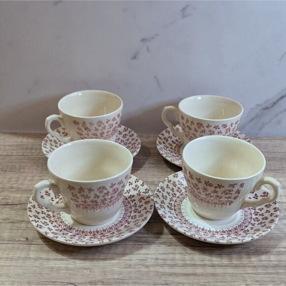 English Ironstone Tableware Provence Red  cup and saucer set of 4 - Picture 4 of 9